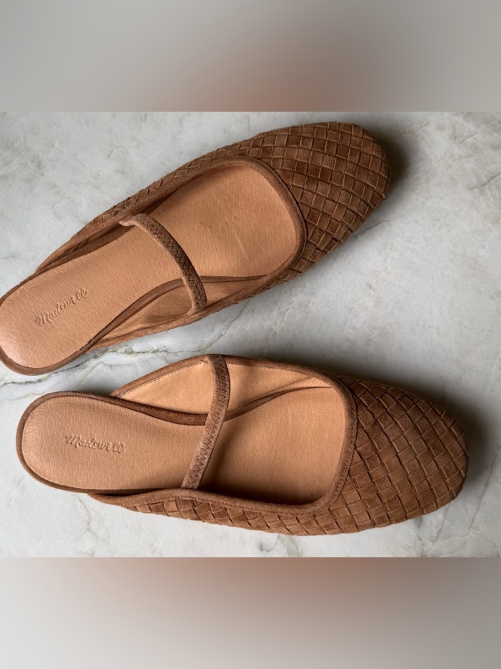 EUC Madewell Woven Suede Mary Jane Flats in Cognac Brown w/Box - Picture 3 of 8